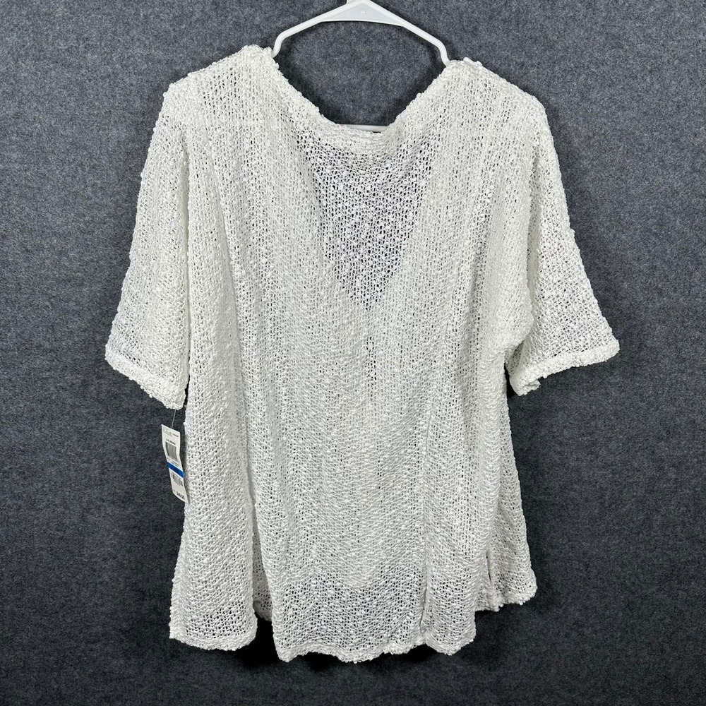 JM Collection Womens XL Bright White Open Knit Short Sleeve Cardigan Sweater New - Picture 2 of 9